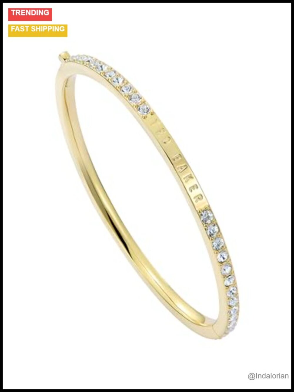 Gold Plated Brass Crystal Hinged Bangle Bracelet for Women Gift